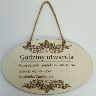 Tabliczka personalizowana Godziny otwarcia grawer elipsa