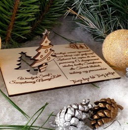 Kartka świąteczna życzenia drewniana grawer choinka