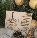 Kartka świąteczna życzenia drewniana bombka ozdoba