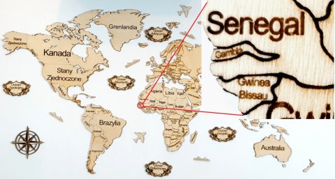 Drewniana Mapa Świata Dekoracja na ścianę 120cm