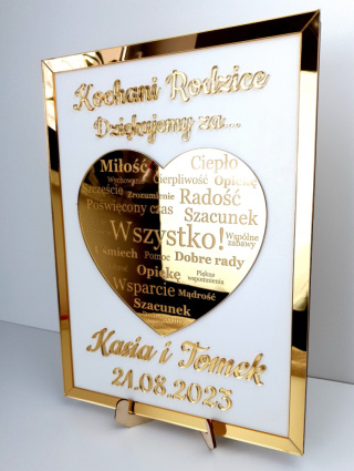 Lustrzane Podziękowanie dla Rodziców z Złotym Sercem i Personalizacją