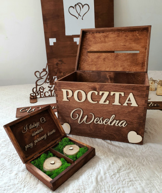 Drewniane Pudełko na Obrączki – Personalizowane z Dowolnym Napisem, Styl Boho