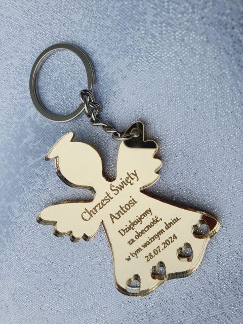 Breloczek Aniołek akrylowy lustrzany podziękowanie na chrzest