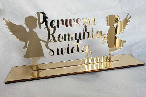 Dwa Anioły – Dekoracja na Pierwszą Komunię Świętą Chrzest Święty Napis z Imieniem
