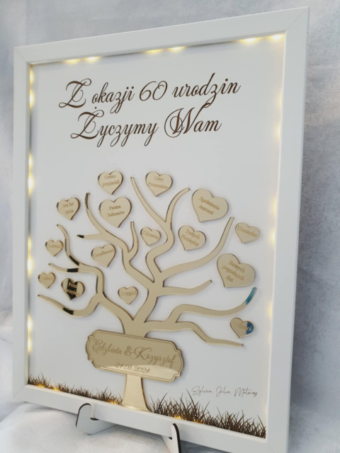 Lustrzane drzewo akrylowe, personalizowany prezent na rocznicę lub jubileusz