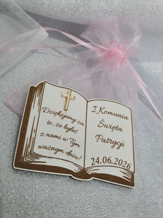 Magnes biblia z akrylowym akcentem podziękowanie dla gości Pierwsza Komunia Święta