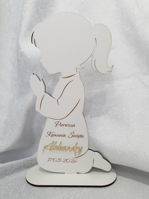 Ozdoba Kościoła Postacie modlące się dzieci - chłopiec i dziewczynka z imieniem i datą uroczystości