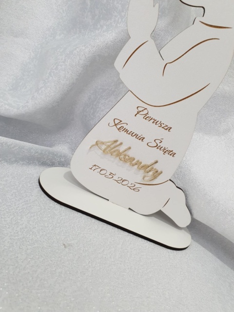 Ozdoba Kościoła Postacie modlące się dzieci - chłopiec i dziewczynka z imieniem i datą uroczystości