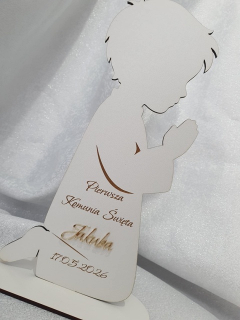 Ozdoba Kościoła Postacie modlące się dzieci - chłopiec i dziewczynka z imieniem i datą uroczystości