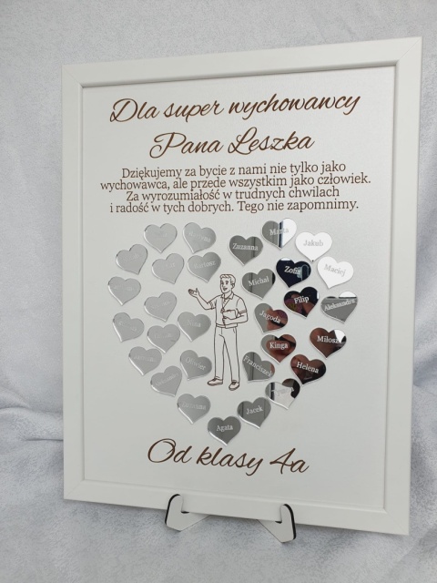 Podziękowanie dla Nauczyciela ze Złotymi Akrylowymi Serduszkami w Ramce