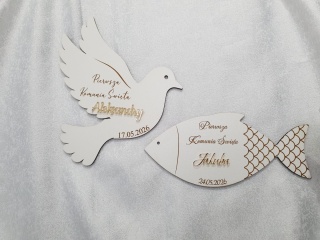 Gołąbek ozdoba dekoracja Pierwsza Komunia Święta złote lub srebrne imię