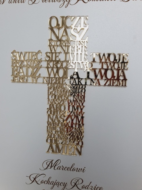 Pamiątka Komunii Świętej dla dziecka Obraz Krzyż Ojcze Nasz z personalizacją